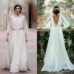 С длинным рукавом плюс Размеры Свадебные платья спинки Кот Пляжные Свадебные платья Robe De Mariage