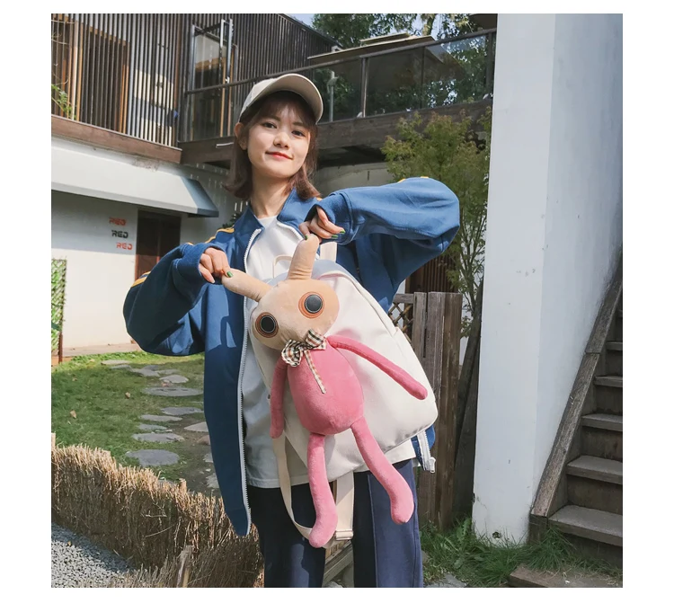Menghuo Rabbit Canvas Backpack for Women Cute Funny Backpacks for Teenager Girls Lolita Bag Kawaii Backpack Mochilas femininas_24