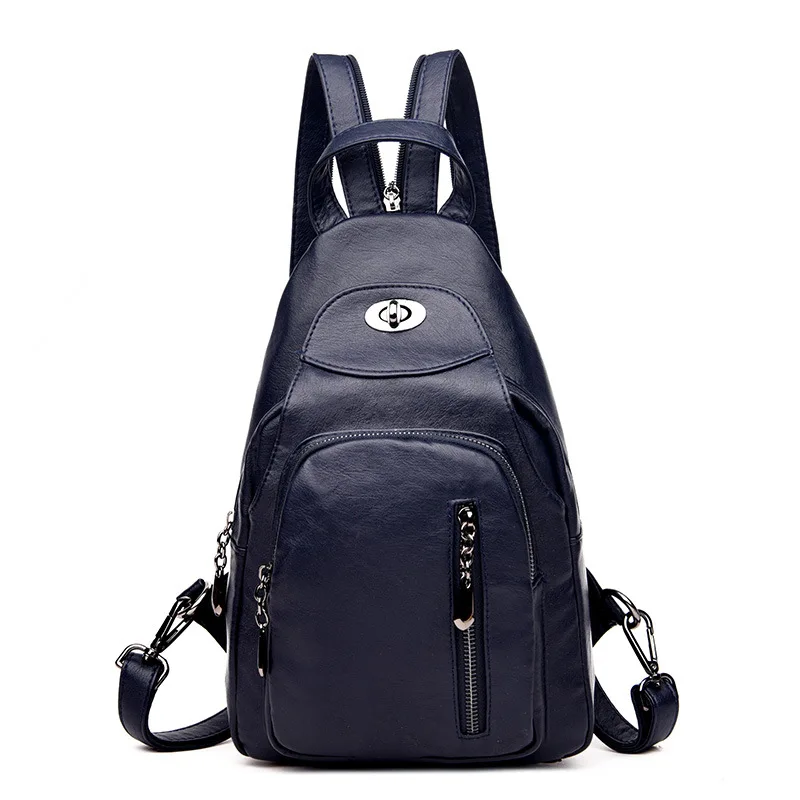 Женские рюкзаки, мягкая кожаная сумка на плечо, нагрудная сумка, маленькие Мини рюкзаки, школьные сумки для девочек-подростков, повседневные рюкзаки Mochila - Цвет: Синий