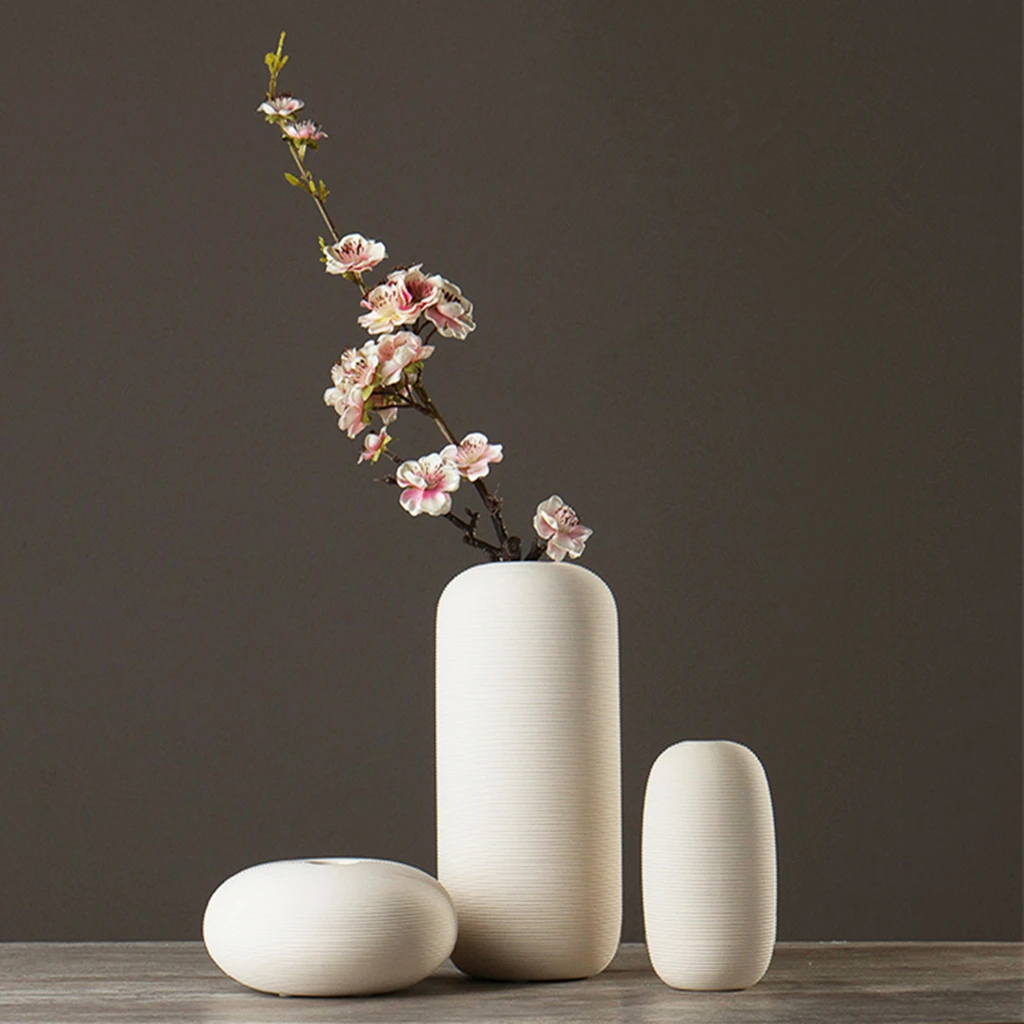 White Vase Shabby Chic Ceramic Flower Vase Solid Pot Tabletop Ornament