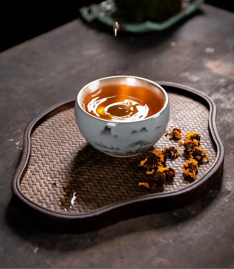 110 мл 999 чистого серебра чайная чашка ручной работы Керамическая ручная роспись чашка мастер маленькая чайная чаша посуда для напитков чайная посуда контейнер для сбора чашек