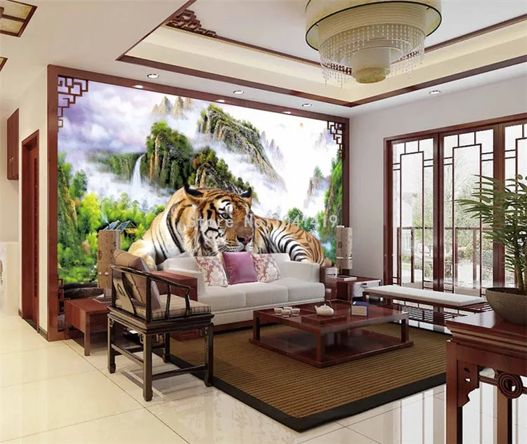 Personalizado papel de parede 3d, estilo chinês pintura tigre para a sala  estar quarto restaurante fundo da vinil - AliExpress