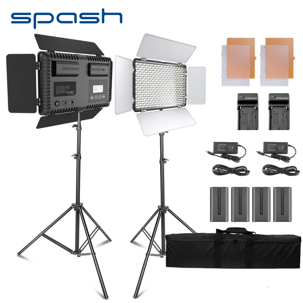 Günstige Spash TL 600S 2 Sets Studio Licht LED Video Licht für Youtube Schießen 600 Perlen 25W CRI90 Foto Lampe mit 200cm Stativ Batterie