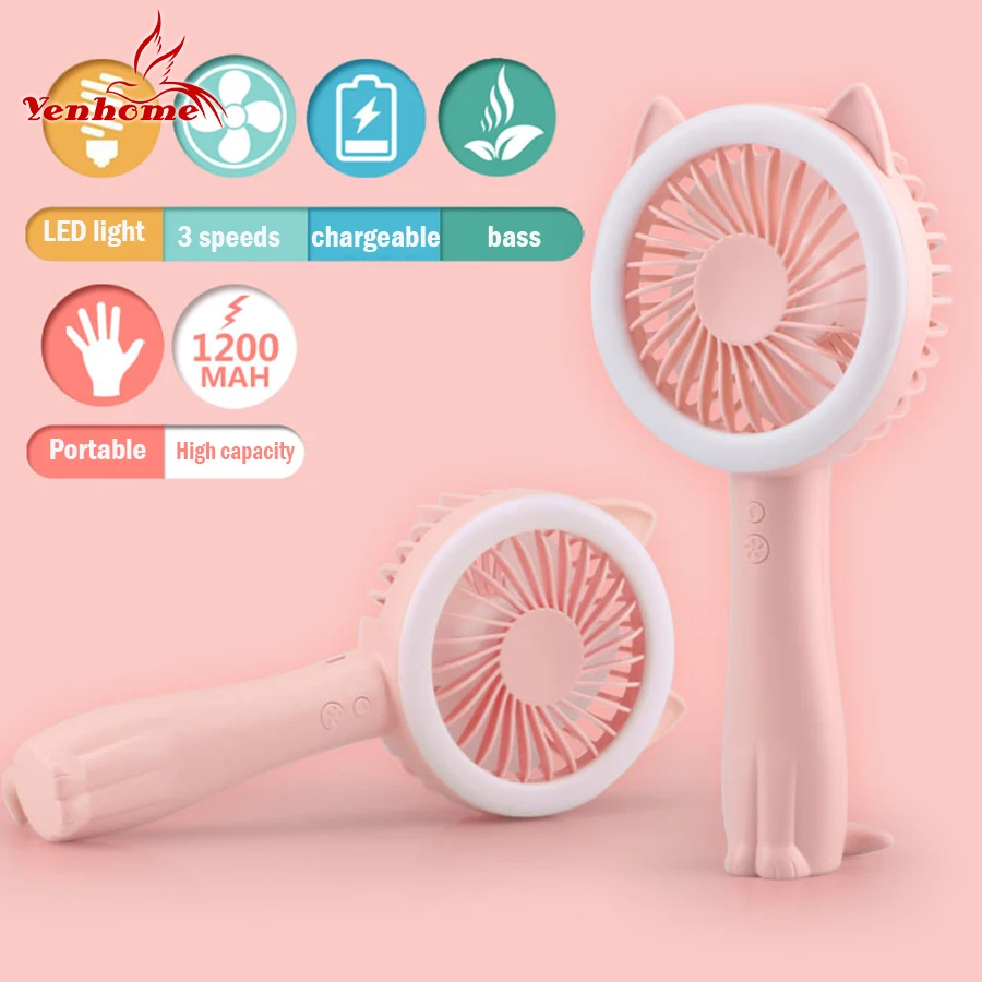 

Small fan LED night light portable USB charging hand-held mute lamps cat cute shape three-speed wind adjustable fan light NL-001