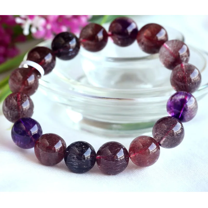 

High Quality Natural Genuine Multi Colors Mix Super Seven 7 Finish Stretch Bracelet Round Big Beads Melody Stone 13mm 03718