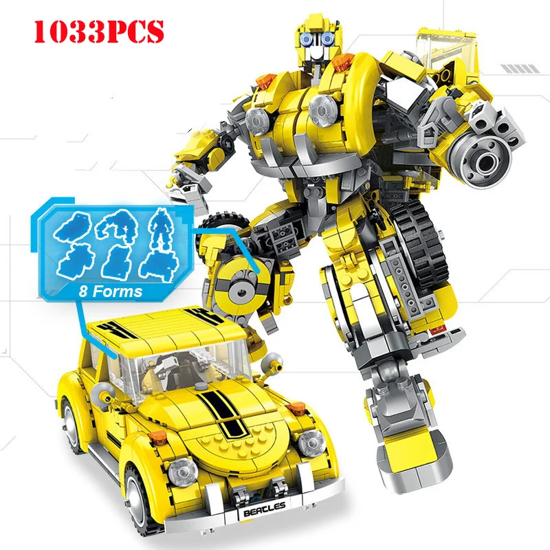 

Super Hero Transformation Robot Yellow Car Building Blocks Compatible Legoed Technic Figures Enlighten Bricks Toy For Child Gift