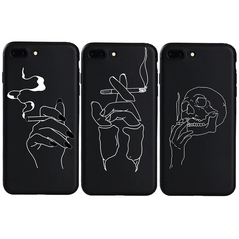 

Abstract Girl Man Smoking Hand Skull Art Line Case For iphone 6 6s Plus 5s SE Case For iphone 7 8 Plus X XS Max XR Soft Cover