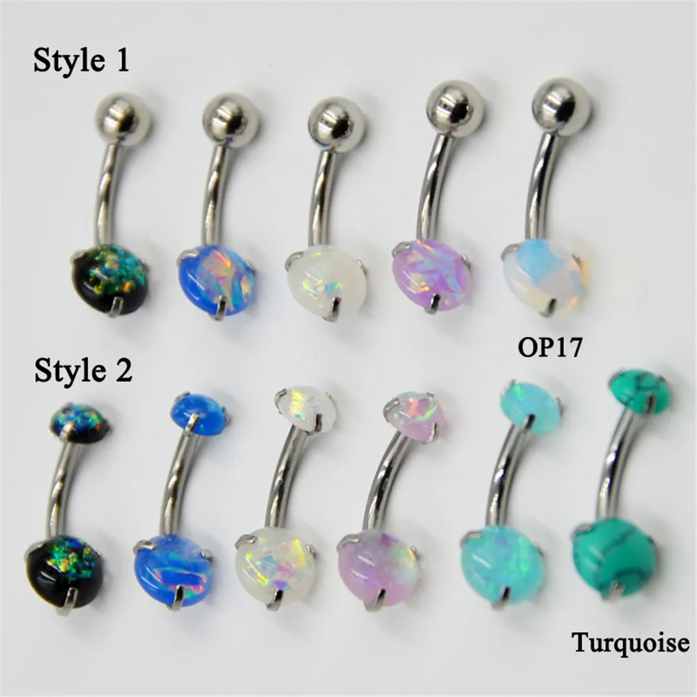 

1PC Stainless Steel Prong Set Opal Stone Belly Button Navel Ring Body Piercing Jewelry Sythetic Opal Ombligo 14G Free Shipping