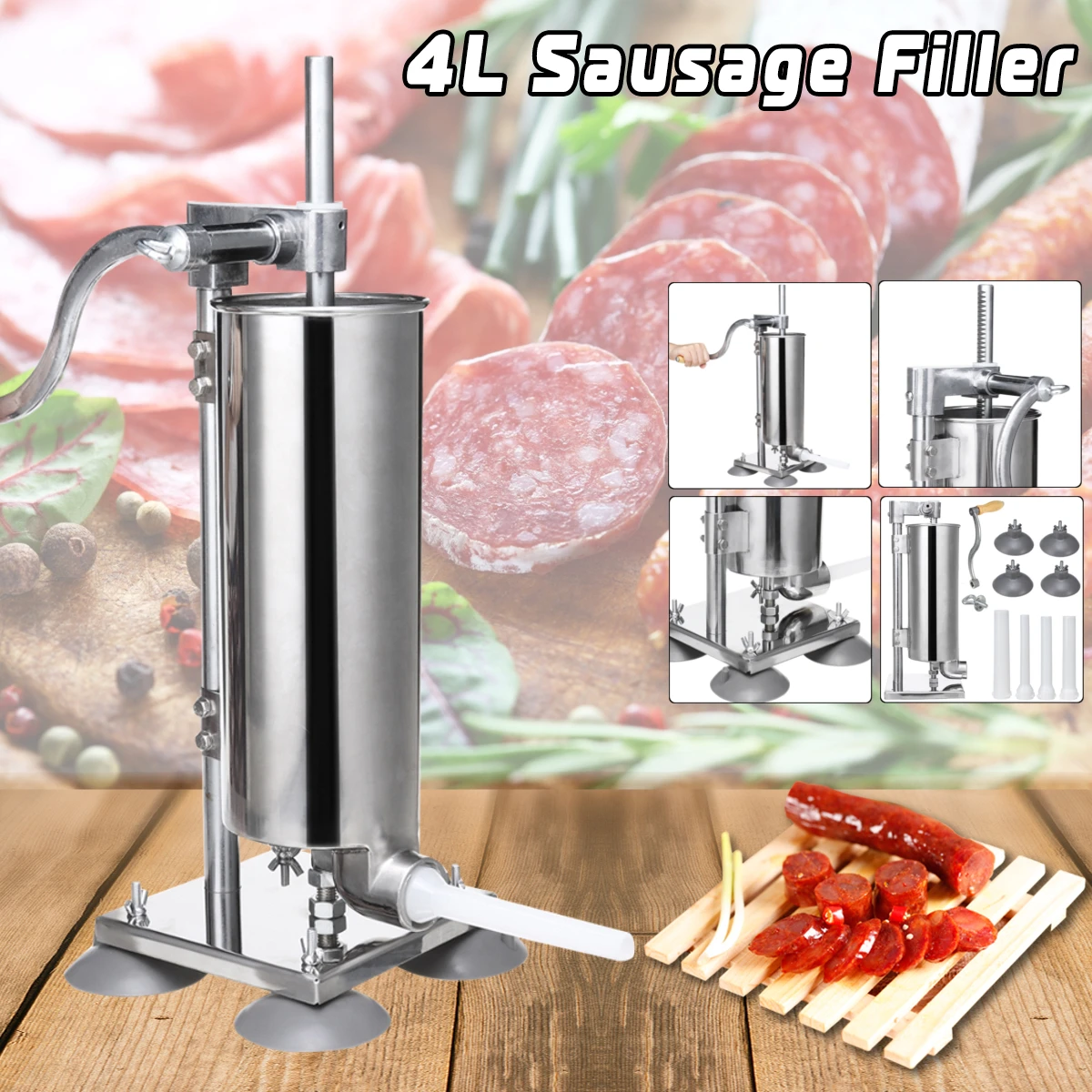 4L Stainless Steel Manual Sausage Filler Salami Meat Making Machine