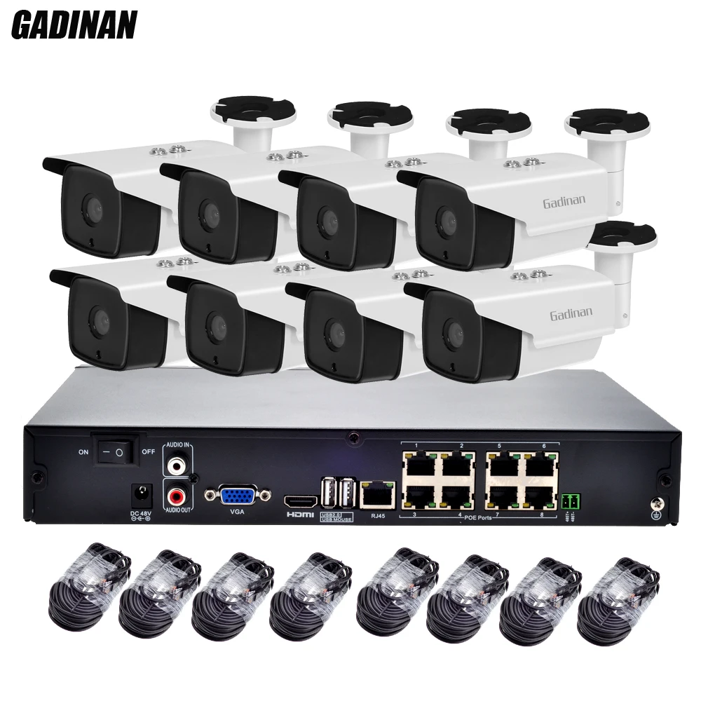 GADINAN 2MP 1080P 3516C SC2135/IMX322 PoE Kit Surveillance System Motion Detection 8CH H.264 2MP PoE NVR Standalone IP System
