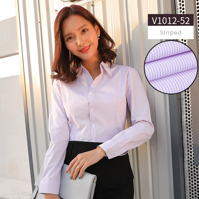 Women Blouse Long Sleeve Shirts Striped/Solid Color Ladies Office Shirts White Slim-fit Female Formal Social Blouses Tops Blusas off the shoulder shirts & tops Blouses & Shirts