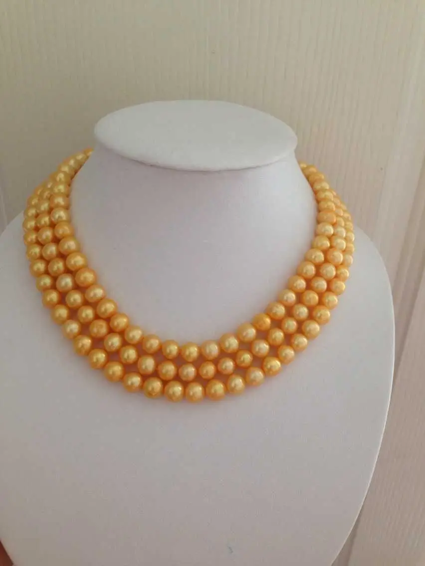 

DD Wholesale FREE SHIPPING elegant8-9mm south sea natural gold pearl necklace 48inch