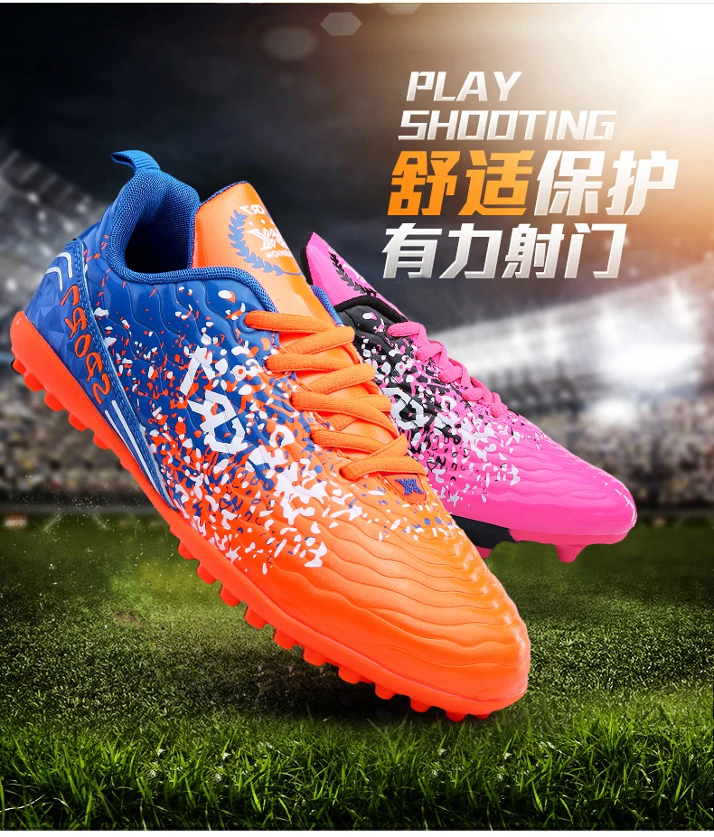 Обувь для футбола для Для мужчин детей размеры 31–41 Tf футбольные бутсы оранжевый синий розовый футбольные бутсы Оригинал Узелок Indoor Футбол