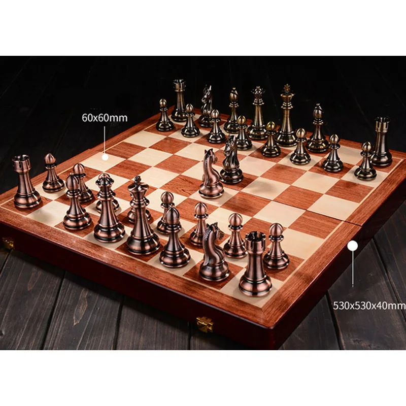 BSTFAMLY wooden chess set game, portable game of international chess, High-grade folding chessboard Kirsite chess pieces LA7