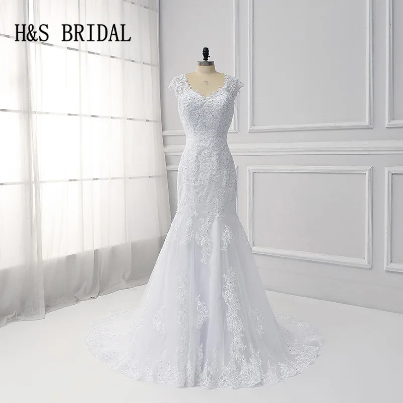 

Vintage Mermaid Wedding Dresses White Lace Applique vestido de noiva Plus size Bridal Wedding Gown H&S BRIDAL
