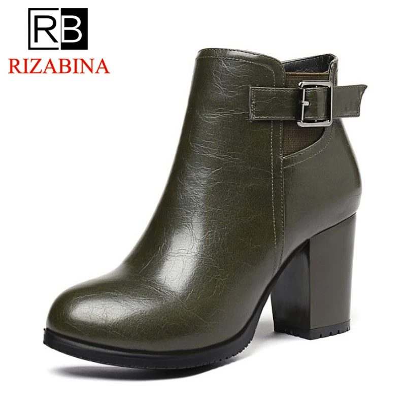 

RizaBina Size 32-43 Women Ankle Boots Winter Warm Woman Shoes Metal Buckle Thick Heels Short Boots Fashion Ladies Footwear