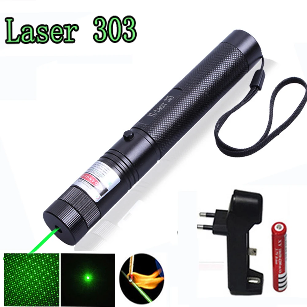 

Laser Pointer High Power 532nm 303 Green Laser Pointer Pen Adjustable Burning Match With Rechargeable 18650 Battery