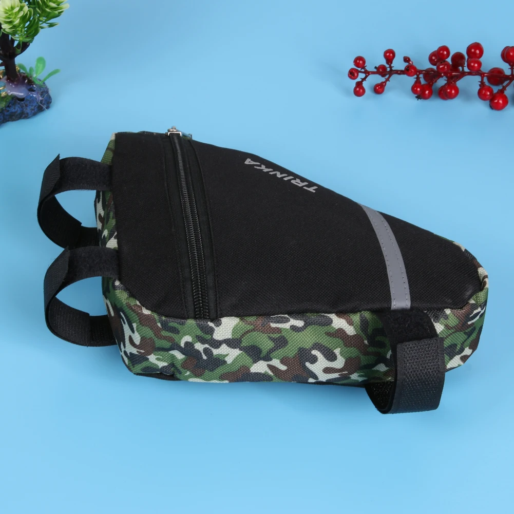 Flash Deal Bicycle Frame Tube Bag with Reflective Strips Army Camouflage Tactical Bike Saddle Pouch Bag Triangle Cycling Keys Phone Holder 5