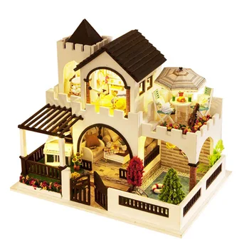 

mini house Miniature DIY House Kit Educational Handmade Assembly Model Fantastic Castle With Furniture (Standard)