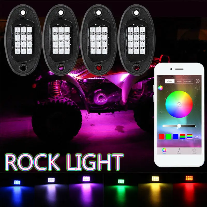 Bluetooth под лампой 4x корпус лодка рок приложение внедорожный RGB светильник СВЕТОДИОДНЫЙ грузовик беспроводной Luz днище Sistema Neon Underglow