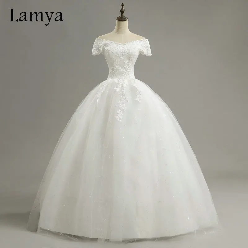 

LAMYA Customized Lace V Neck Wedding Dresses 2019 Vintage Bride Wedding Gown Cheap Vestidos De Novia Casamento Real Photo