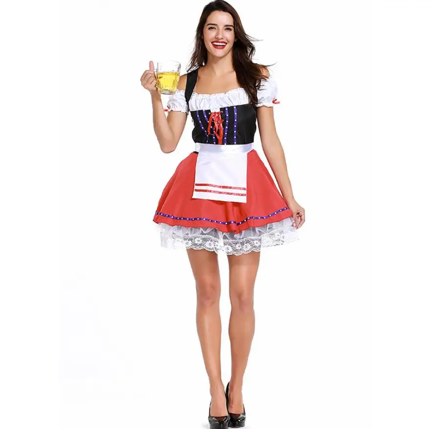 

German Bavaria Oktoberfest Beer Maid Costume Tradition Beer Girl Wench Outfit Adult Women Fantasia Party Dress