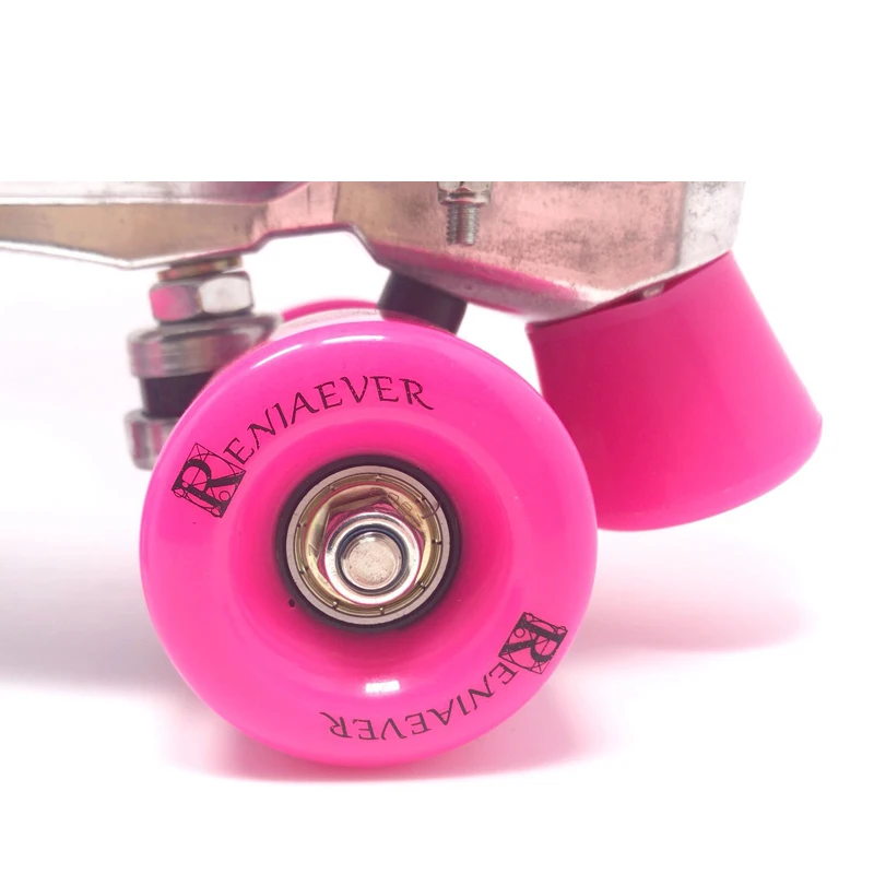 Reniaever مزدوجة زلاجات دوارة ، التزلج الأحذية ، جلد حقيقي عالية التمهيد ، هدية المرأة الوردي عجلات ، الشكل الزلاجات ، الأبيض