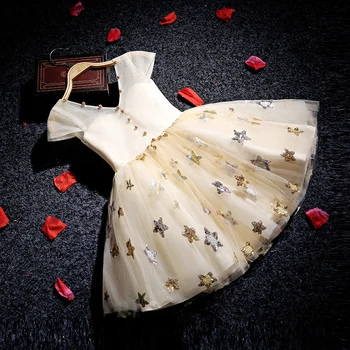 

Sequined Stars Kids Gowns V-neck Flower Girl Dresses Ball Gown Girls Pageant Dress for Birthday Costume Beading Party Dress B190