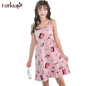 

Fdfklak Summer Nightgown Spaghetti Strap Sexy Sleepwear Night Dress Nighties For Women Sleeping Dress Nightgown Cotton Q1033