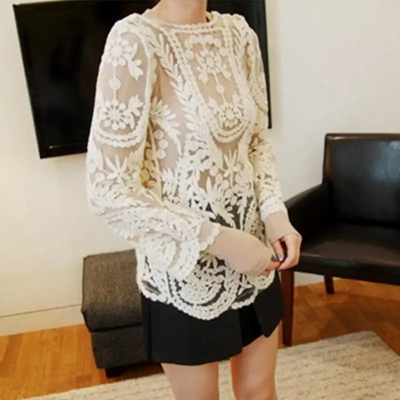 Блузка женская кружевная с длинным рукавом|Блузки| |