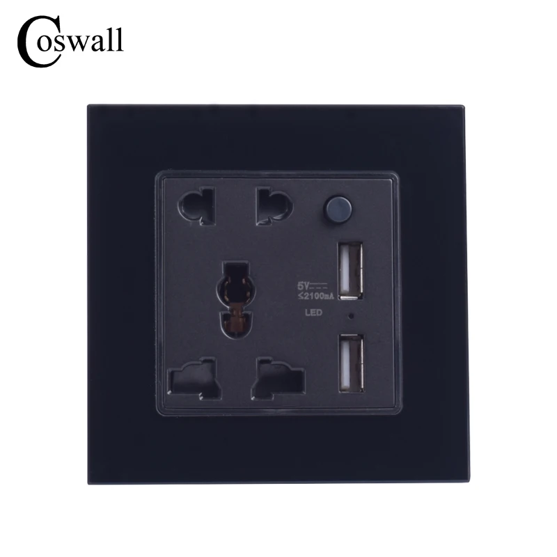 Coswall Хрустальная стеклянная панель 5 отверстий универсальные розеточные разъемы