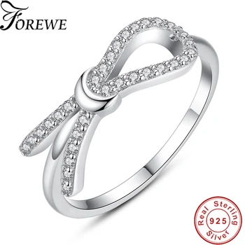 

FOREWE New Arrival Lovely Bowknot Design Female Jewelry Women 925 Sterling Silver Ring with Micro Paved Bow Tie CZ Stones