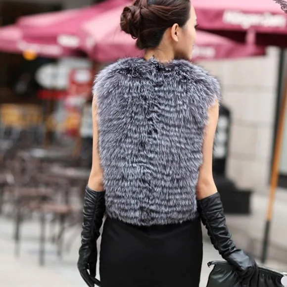 Осенне зимняя Новинка жилет из серебристого лисьего меха женская верхняя одежда