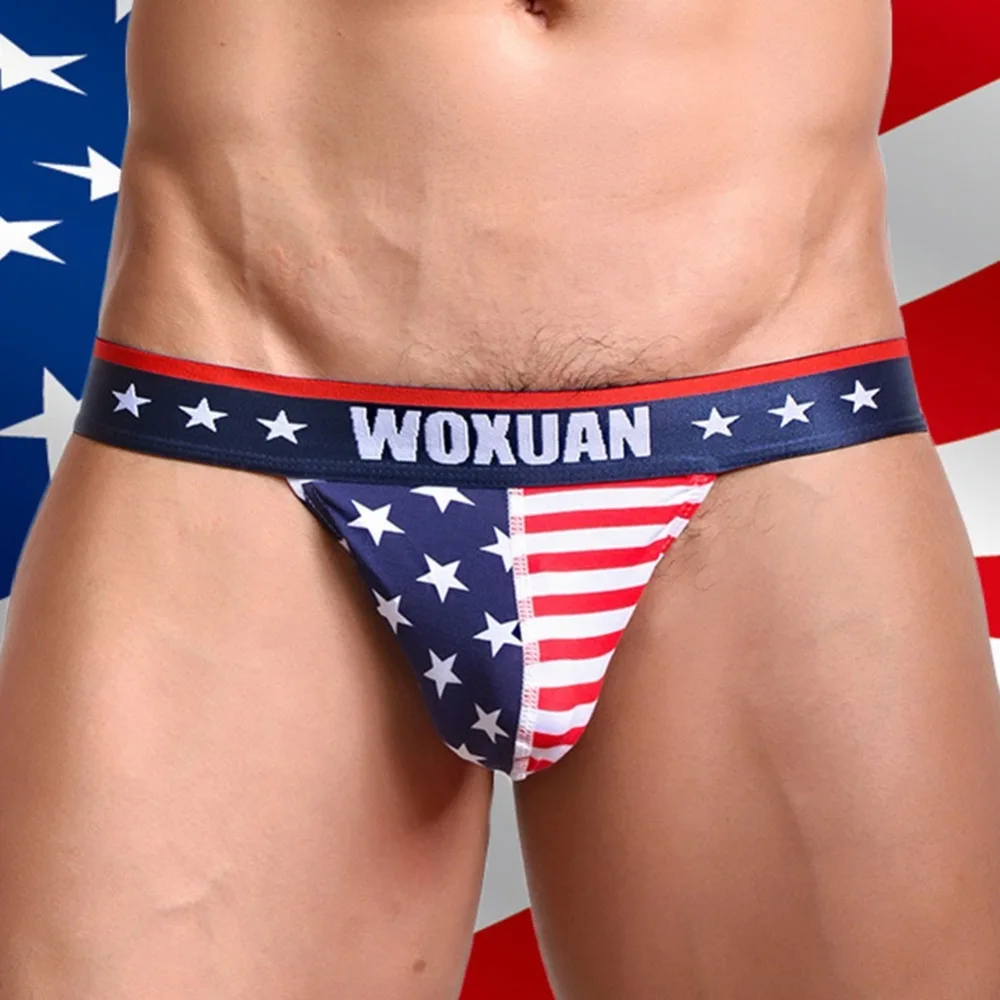 Размер s m l xl спандекс хлопок сексуальное мужское нижнее белье флаг США трусы с рисунком woxuan полосатый звезды гей-бикини трусики