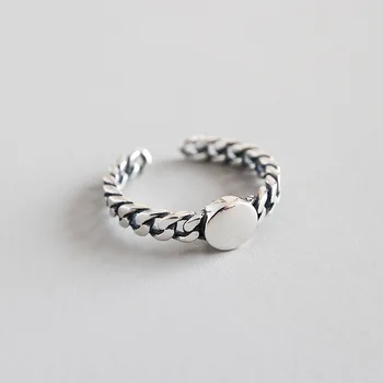 

100% Authentic S925 Sterling Silver Fine Jewelry Geometric Polished Round COin Chain Rocker Ring J145