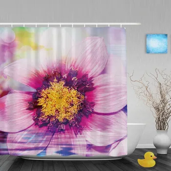 

Beautiful Pink Daisy Flower Bathroom Shower Curtain Spring Scenery Shower Curtains Waterproof Mildew Polyester Fabric With Hooks