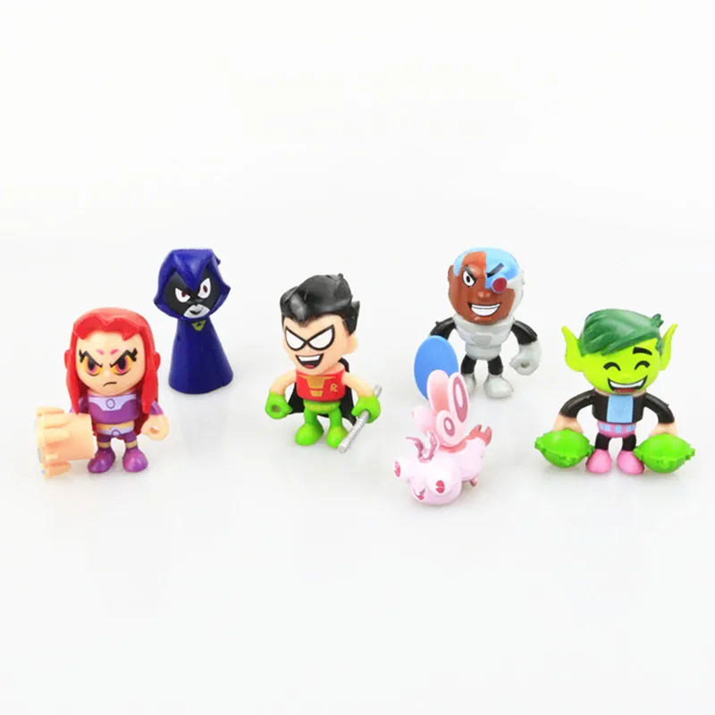 6 Pcs/set Teen Titans Go Action Figures 5CM Plastic Robin Cyborg Beast Raven Teen Titans Toys For Kids Decoration teen titans starfire tamaran princess cosplay costume f006
