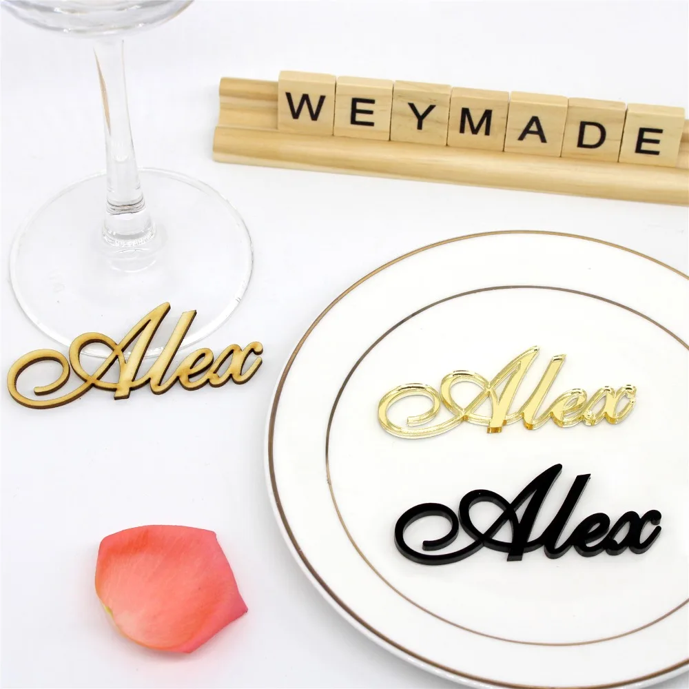 

1pc Personalized Laser Cut Guest Name Table Place Name Setting Silver / Gold Mirror Acrylic Place Card Engagement Decor