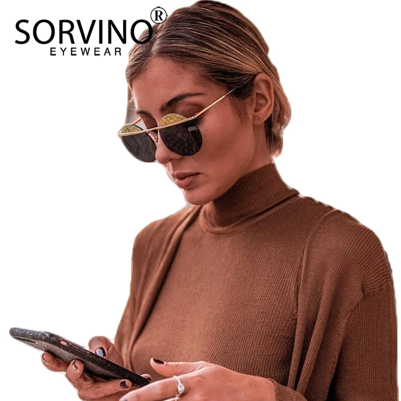 

SORVINO 2018 Bicolor Rimless Round Sunglasses Women Men Luxury Brand Retro Designer Flat Top Gold Circle Sun Glasses Shades SP63
