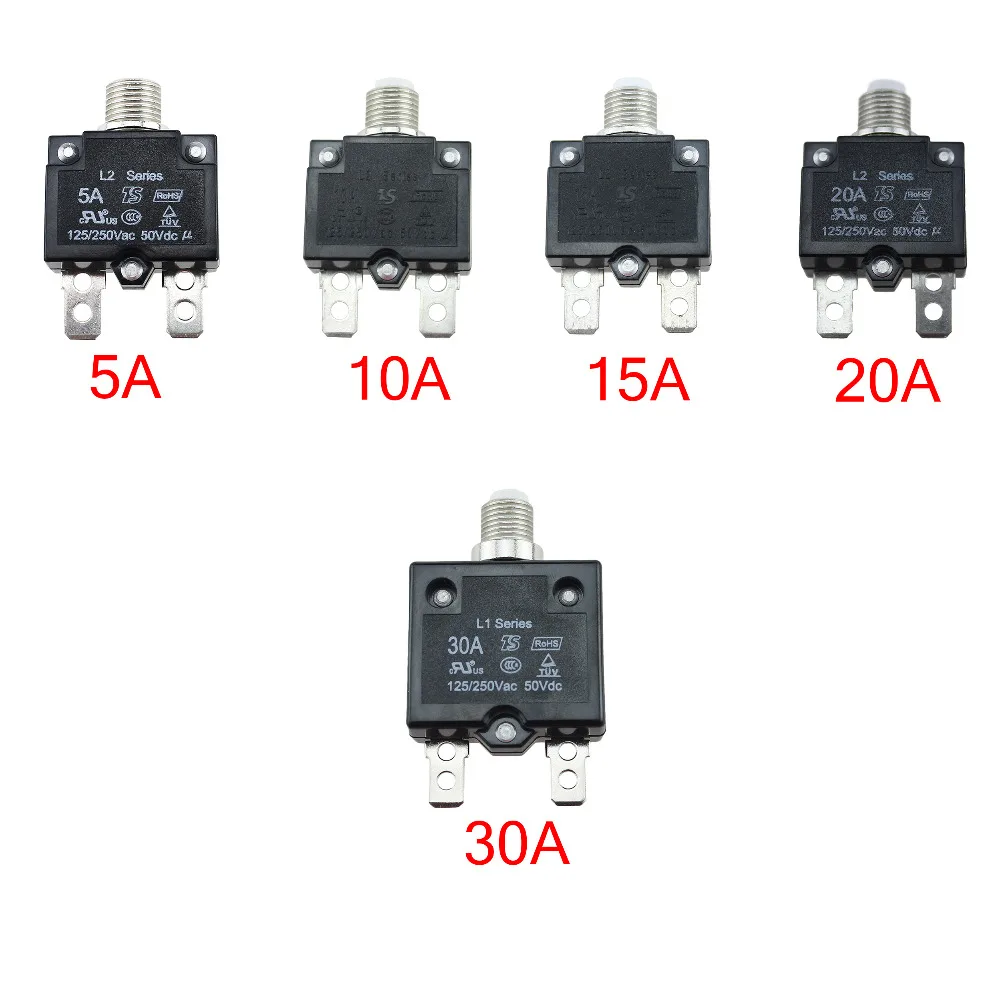 IZTOSS 20 Amp Circuit Breakers with manual reset DC50V AC125-250V with Quick Connect Terminals