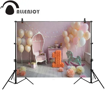 

Allenjoy backdrop for photo pink birthday room balloon toy horse princess background photobooth photo prop photocall photography