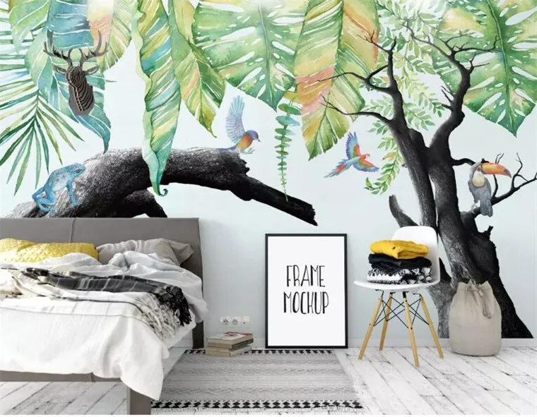 

papel de parede 3d Rain forest Custom Photo Wallpaper Palm Banana Leaves 3D Wall Mural Cafe contact-paper wall paper