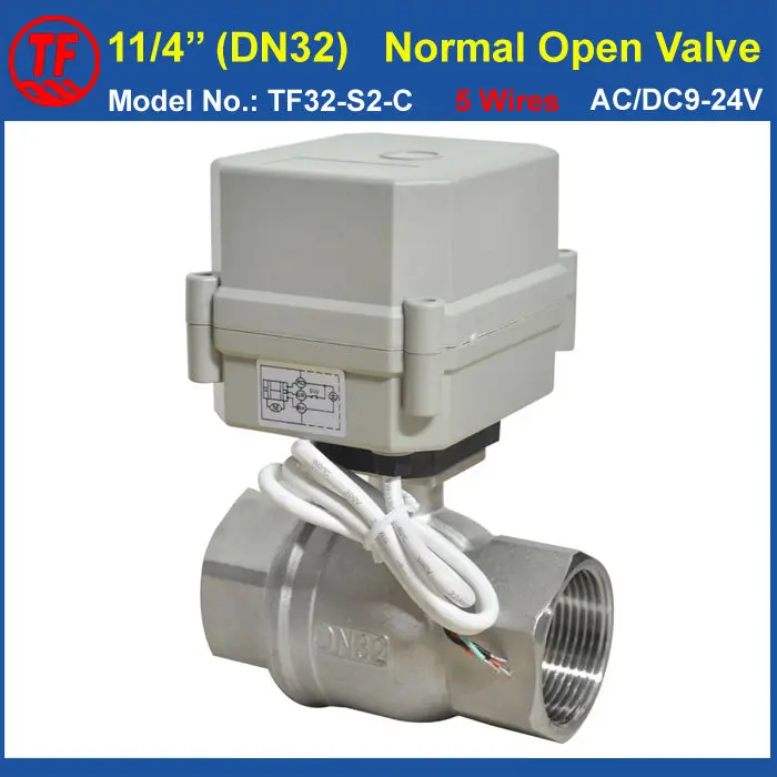 

Stainless Steel DN32 Metal Gear Electric Normal Open Valve 10Nm AC/DC9-24V 5 Wires 2 Way BSP/NPT 1-1/4'' Actuator Valve