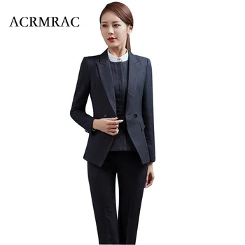 

ACRMRAC Ms Long sleeves stripe Professional suits Formal wear OL Formal Pant Suits