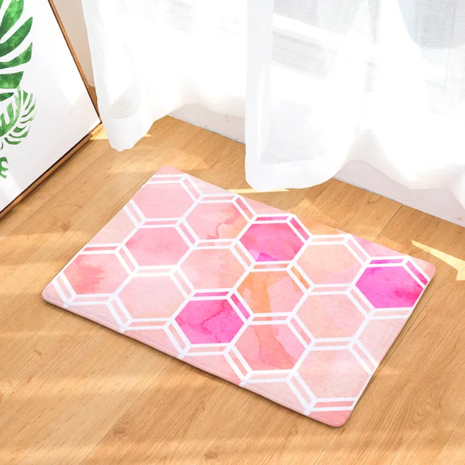 Pink Diamond Geometry Doormat Bath Kitchen Carpet Decorative Anti-Slip Mats Room Car Floor Bar Rugs Door Home Decor Gift