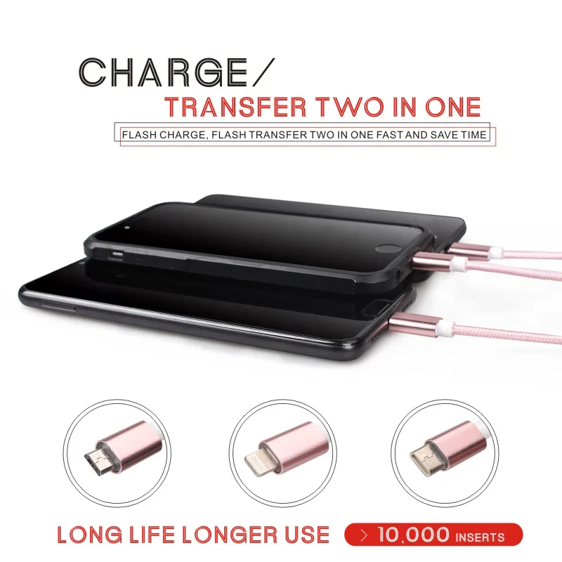 FDBRO USB كابل بيانات واحدة السحب ثلاثة كابل نقل بيانات سريع تهمة USB كابل شحن الطاقة خط المصغّر USB كابل سماعة اكسسوارات