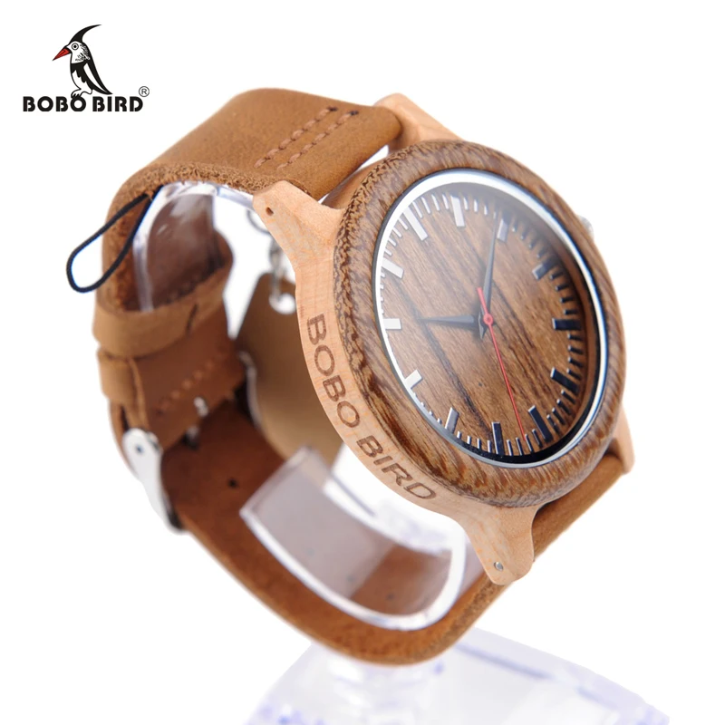 BOBO BIRD V-M13/M14 Mens Watches Fine Wood Bezel Bamboo Watch with Leather Band in Gift Box relojes mujer 2018