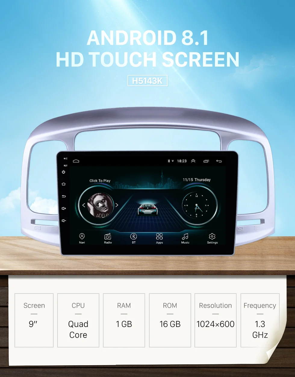 Harfey 9 дюймов Android 8,1 Автомобильный мультимедийный для hyundai Accent 2006-2011 сенсорный экран головное устройство Bluetooth стерео с музыкой AUX