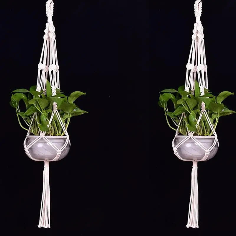 Adeeing 2PCS Macrame Plant Hanger Indoor Outdoor Hand Knit Hanging Planter Basket Net Cotton Rope with Beads | Дом и сад
