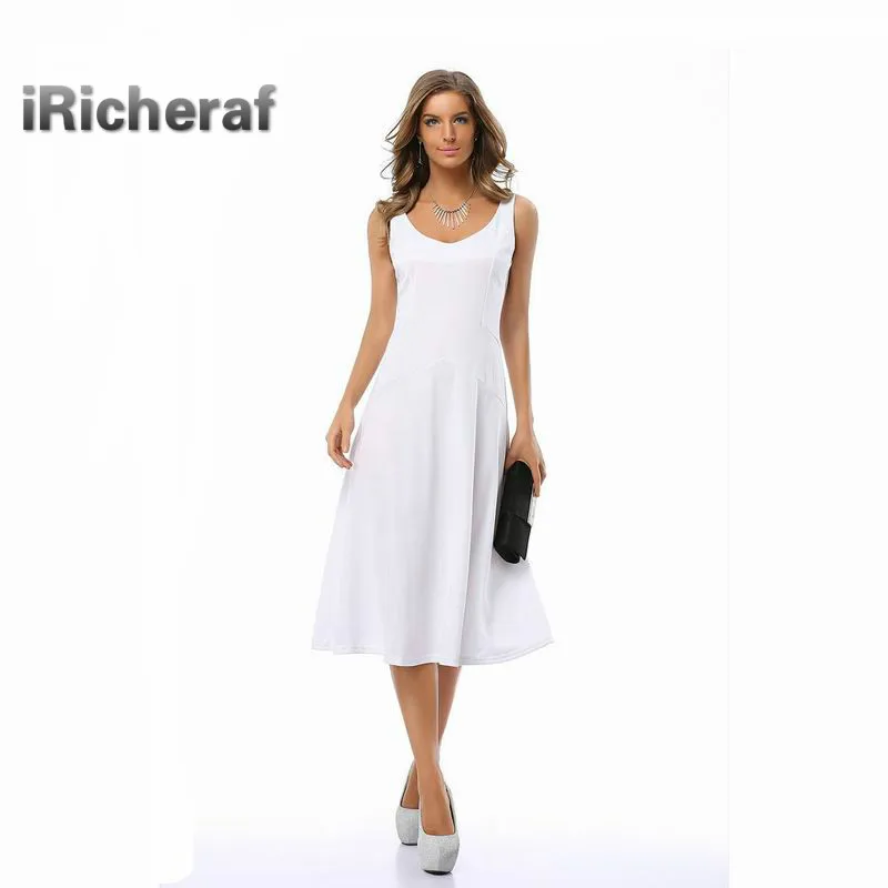 IRicheraf 2017 Women Vintage A Line Dresses Fashion Solid V Neck Sleeveless Office Lady One Piece